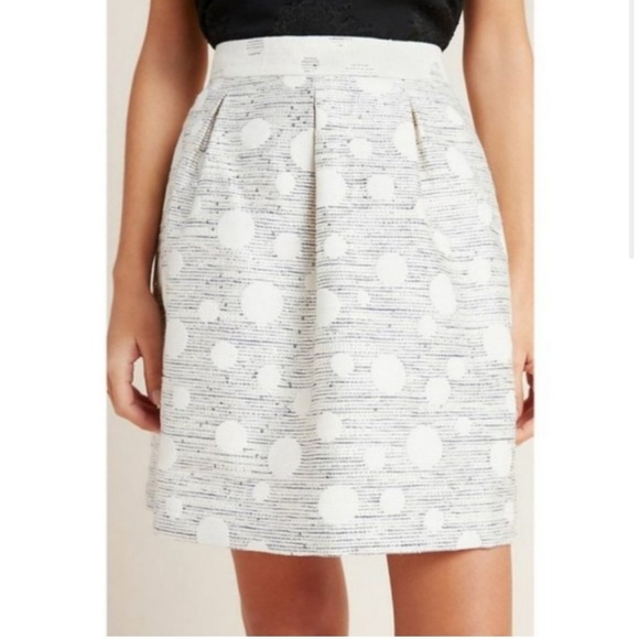 Maeve by Anthropologie Cream Navy Polka Dot Stripes Sequins Textured Skirt Sz 8 - Picture 2 of 9